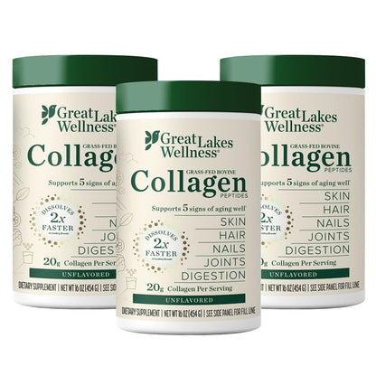 Great Lakes Wellness Collagen Peptides Powder for Skin, Hair, Nails, Joints & Digestion - Unflavored - Quick Dissolve Hydrolyzed, Non-GMO, Keto, Kosher - 16oz