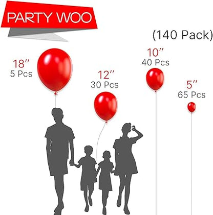 PartyWoo Red Balloons 140pcs Different Sizes of 18 12 10 5 Inch Matte Red Latex Balloon Arch Kit Garland for Birthday Graduation Bachelorette Cherry Casino Movie Theme Party Decorations Red-Y57 nirvanaguru