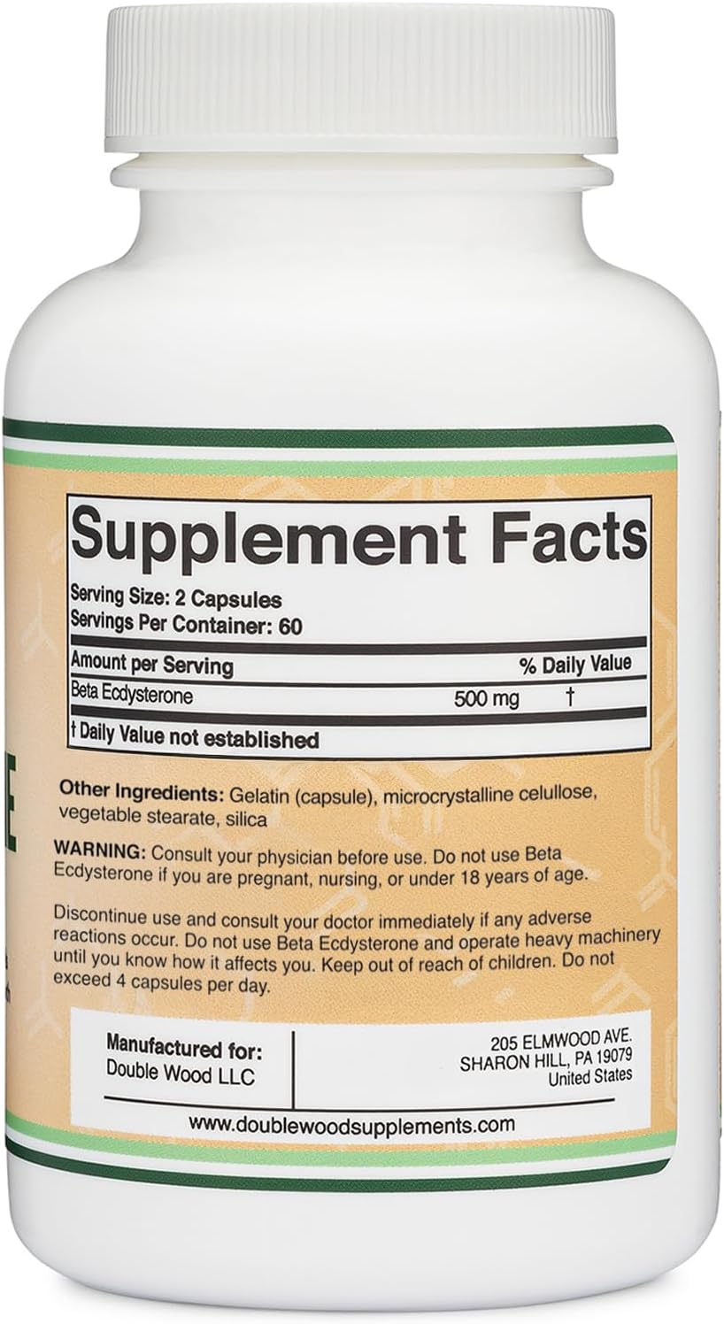 Beta Ecdysterone Supplement - 500mg Per Serving (120 Capsules, 60 Servings) Powerful Plant Anabolic to Support Men's Health (Non-GMO and Gluten Free) by Double Wood Nirvana Guru