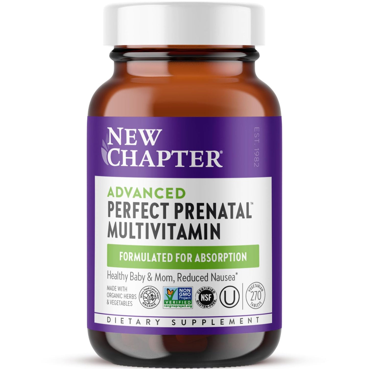 New Chapter Advanced Perfect Prenatal Vitamins, 270ct, Made with Organic, Non-GMO Ingredients for Healthy Baby & Mom - Folate (Methylfolate), Whole-Food Fermented Iron, Vitamin D3 + Ginger Nirvana Guru