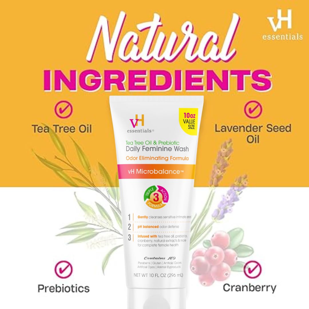 vH essentials, Ph Balanced Daily Feminine Wash, Tea Tree Oil & Prebiotic, 6, Fl Oz, (Pack Of 1) 54306 Clear Nirvana Guru