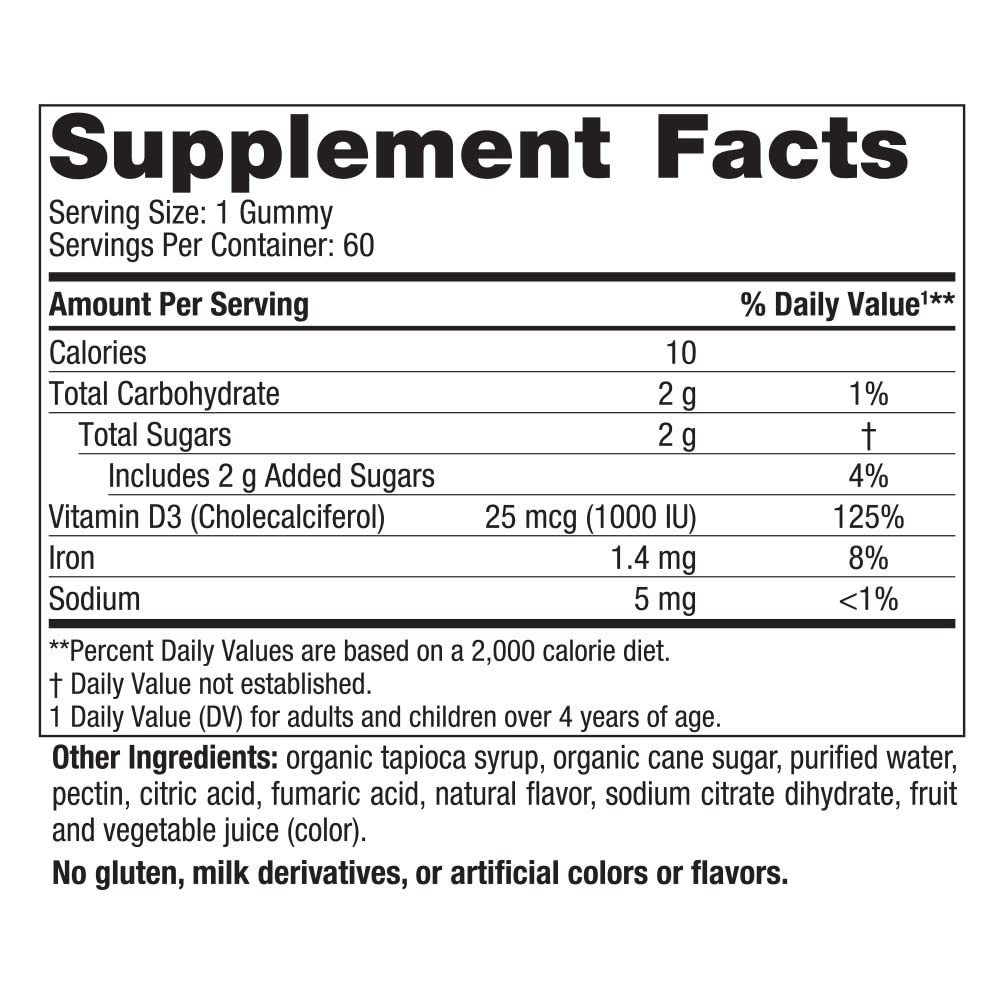 Nordic Naturals Vitamin D3 Gummies, Wild Berry - 120 Gummies - 1000 IU Vitamin D3, 1.4 mg Iron - Great Taste - Healthy Bones, Mood & Immune System Function - Non-GMO - 120 Servings - Nirvana Guru
