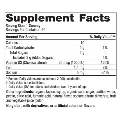 Nordic Naturals Vitamin D3 Gummies, Wild Berry - 120 Gummies - 1000 IU Vitamin D3, 1.4 mg Iron - Great Taste - Healthy Bones, Mood & Immune System Function - Non-GMO - 120 Servings - Nirvana Guru