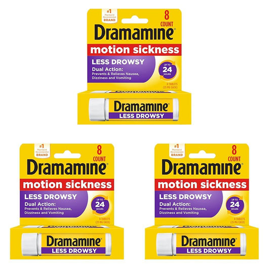 Dramamine All Day Less Drowsy, Motion Sickness Relief, 8 Count