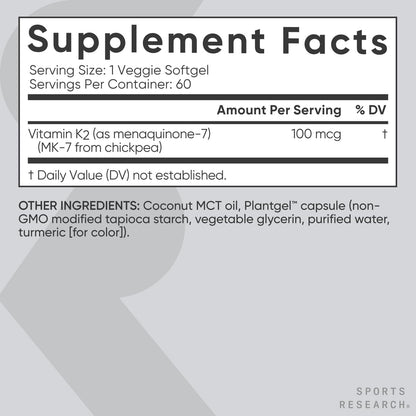 Sports Research Vitamin K2 as MK7 with Organic Coconut MCT Oil - Nirvana Guru