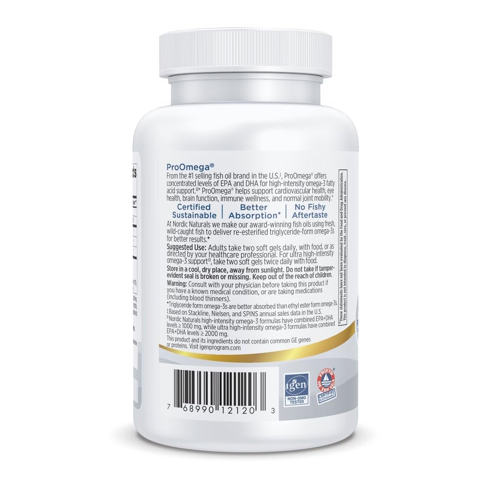Nordic Naturals ProOmega, Lemon Flavor - 180 Soft Gels - 1280 mg Omega-3 - High-Potency Fish Oil with EPA & DHA - Promotes Brain, Eye, Heart, & Immune Health - Non-GMO - 90 Servings - Nirvana Guru