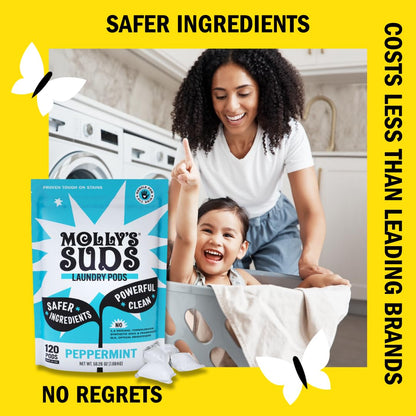 Molly's Suds Laundry Detergent Pods | Clean Detergent for Sensitive Skin | Ultra Concentrated and Stain Fighting | Peppermint - 120 Count (Value Pack) Nirvana Guru