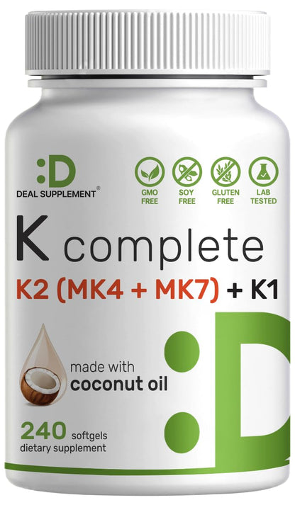 DEAL SUPPLEMENT Vitamin K2 MK-7 200mcg Per Serving, 240 Coconut Oil Softgels | Easily Absorbed Menaquinone-7 Form | Bone, Joint, & Immune Support – Non-GMO Nirvana Guru