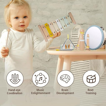 Baby Musical Instruments-Montessori Wooden Toys for Toddlers 1-3,Neutral Colors Percussion Instruments Set with Modern Boho Xylophone for Kids Preschool Educational 3+ nirvanaguru