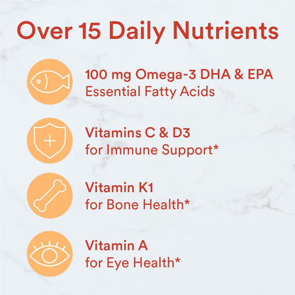 SmartyPants Kids Multivitamin Gummies - Improved Formula: Omega 3 (DHA/EPA), Vitamins D3, C, B12, B6, Vitamin A, K & Zinc, Gluten Free, Three Fruit Flavors, 60 Count (30 Day Supply)