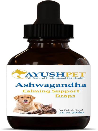 Ayush Pet Stress Support Ashwagandha Drops, Calm and Focus for Dogs or Cats, Alcohol Free Supplement, 2 oz. Nirvana Guru