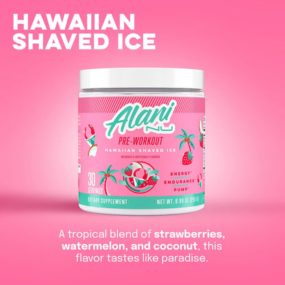 Alani Nu Pre Workout Powder Hawaiian Shaved ICE, Amino Energy Boost, Endurance Supplement, Sugar Free, 200mg Caffeine, L-Theanine, Beta-Alanine, L-Citrulline, 30 Servings Nirvana Guru
