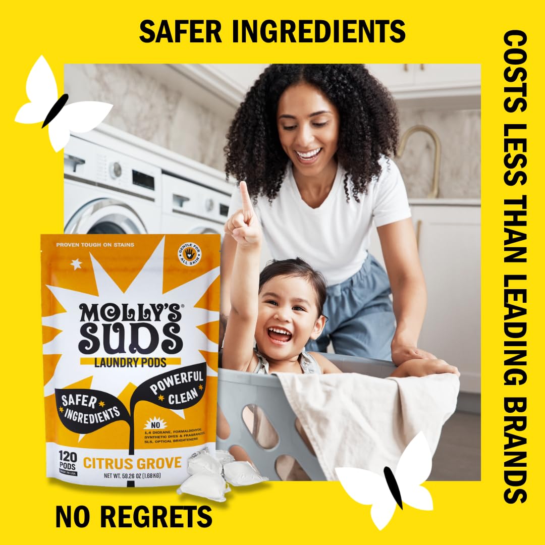 Molly's Suds Laundry Detergent Pods | Clean Detergent for Sensitive Skin | Ultra Concentrated and Stain Fighting | Peppermint - 120 Count (Value Pack) Nirvana Guru