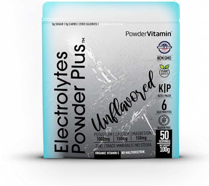 PowerVitamin Lemonade Electrolytes Powder No Sugar for Daily Energy - Keto Electrolytes - Hydration Powder with 1000mg Potassium, 120mg Calcium, Magnesium, Organic Vitamin C, 100 Servings