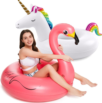 Inflatable Unicorn Flamingo Pool Floats - Jasonwell 2 Pack Pool Floaties Inflatables Rafts for Swimming Pool Tubes for Floating Lake Beach Floaty Swim Rings Pool Party Toys for Adults Kids Nirvana Guru