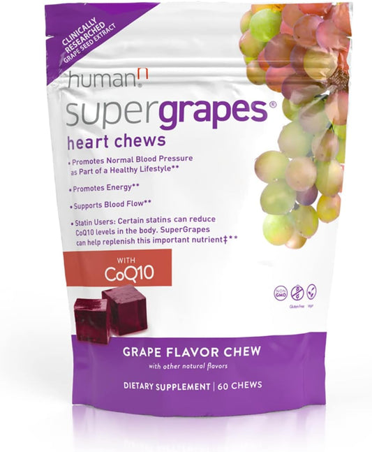 humanN SuperGrapes Chews Supplement – with 100mg CoQ10 and Grape Seed Extract – from The Makers of SuperBeets - Grape Flavor Chew, 60 Count - Nirvana Guru