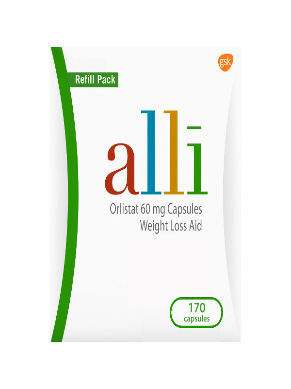 alli Weight Loss Diet Pills, Orlistat 60 mg Capsules, Non Prescription Weight Loss Aid, 120 Count Refill Pack