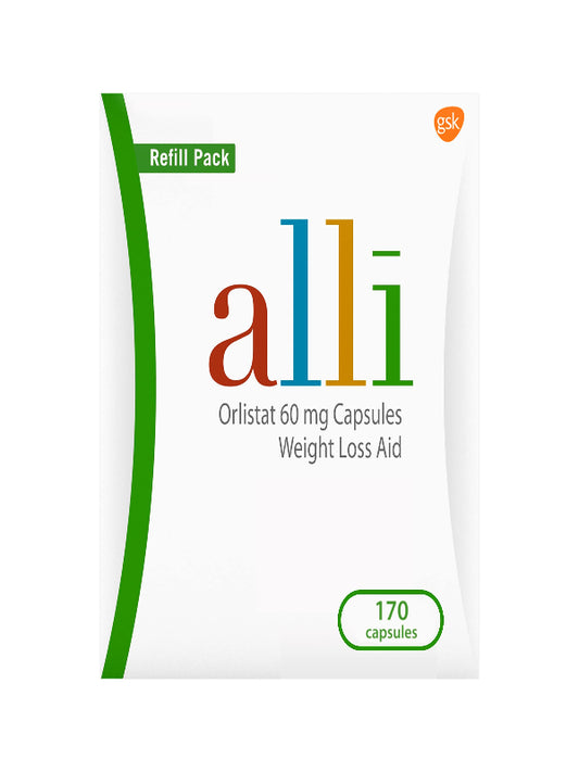 alli Weight Loss Diet Pills, Orlistat 60 mg Capsules, Non Prescription Weight Loss Aid, 120 Count Refill Pack