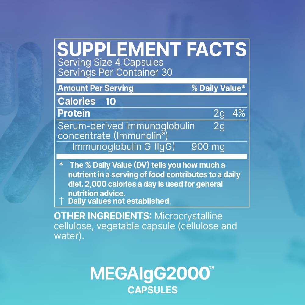 Microbiome Labs Mega IgG2000 Capsules - Dairy Free Bovine Colostrum Supplement Alternative - Immunoglobulin Supplement from Bovine Serum to Support Digestive Health (120 Capsules) - Nirvana Guru