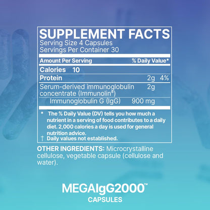 Microbiome Labs Mega IgG2000 Capsules - Dairy Free Bovine Colostrum Supplement Alternative - Immunoglobulin Supplement from Bovine Serum to Support Digestive Health (120 Capsules) - Nirvana Guru