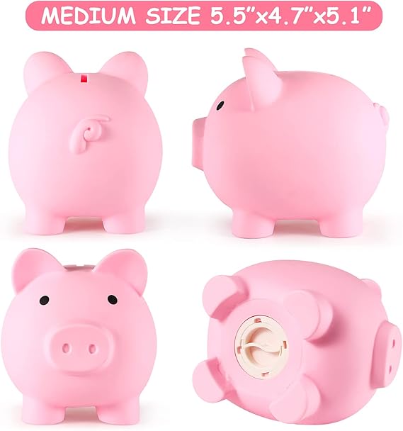 Piggy Bank, Unbreakable Plastic Money Bank, Coin Bank for Girls and Boys, Medium Size Piggy Banks, Practical Gifts for Birthday, Easter, Christmas (Pink) nirvanaguru