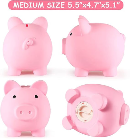 Piggy Bank, Unbreakable Plastic Money Bank, Coin Bank for Girls and Boys, Medium Size Piggy Banks, Practical Gifts for Birthday, Easter, Christmas (Pink) nirvanaguru