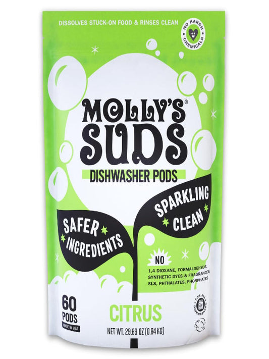 Molly's Suds Dishwasher Pods | Clean Dishwasher Detergent, Cuts Grease & Rinses Clean (Residue-Free) for Sparkling Dishes | 60 Auto-Release Tabs (Citrus) Nirvana Guru