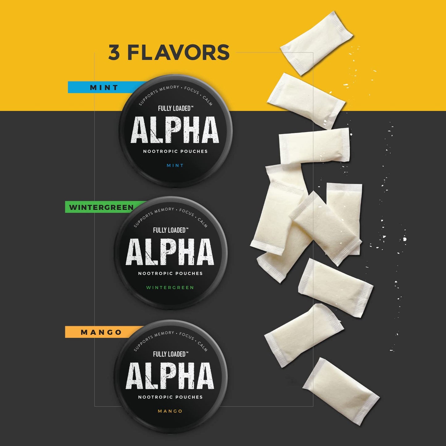 Fully Loaded Alpha Fuel Nootropic Pouches (Wintergreen Fuel) - Nootropic Energy Pouches with Caffeine, Alpha GPC, Tyrosine, Taurine, Guarana and More