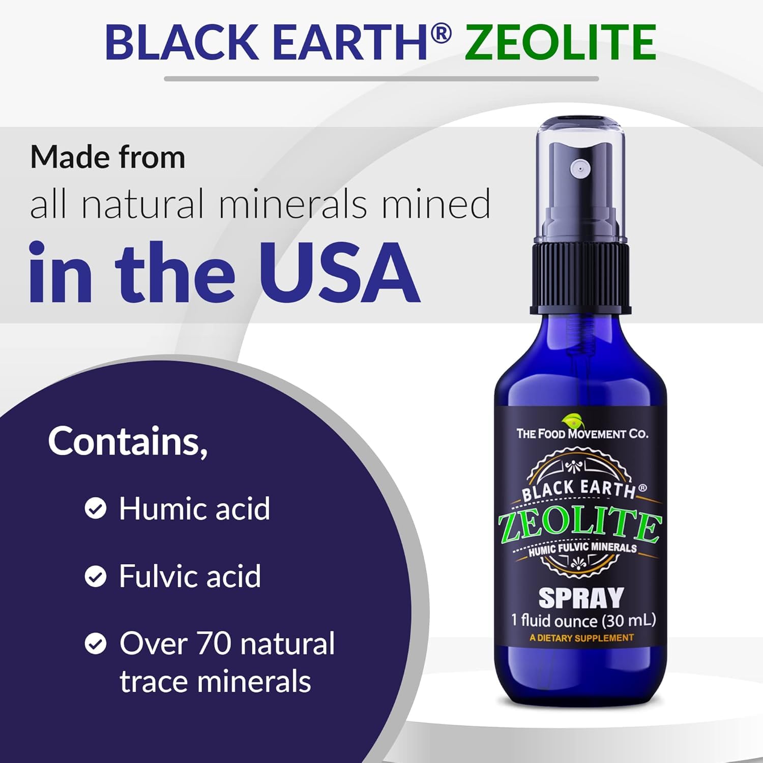 Black Earth Zeolite with Humic Fulvic Acids, Trace Minerals, for Adults and Kids Supports Gut Health, Immune Support, Digestion and Elimination and More 1oz Liquid Pump Spray Supplement Nirvana Guru
