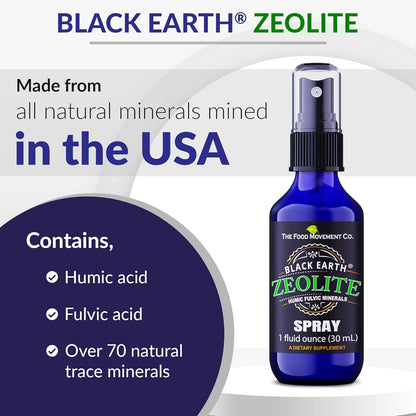 Black Earth Zeolite with Humic Fulvic Acids, Trace Minerals, for Adults and Kids Supports Gut Health, Immune Support, Digestion and Elimination and More 1oz Liquid Pump Spray Supplement Nirvana Guru