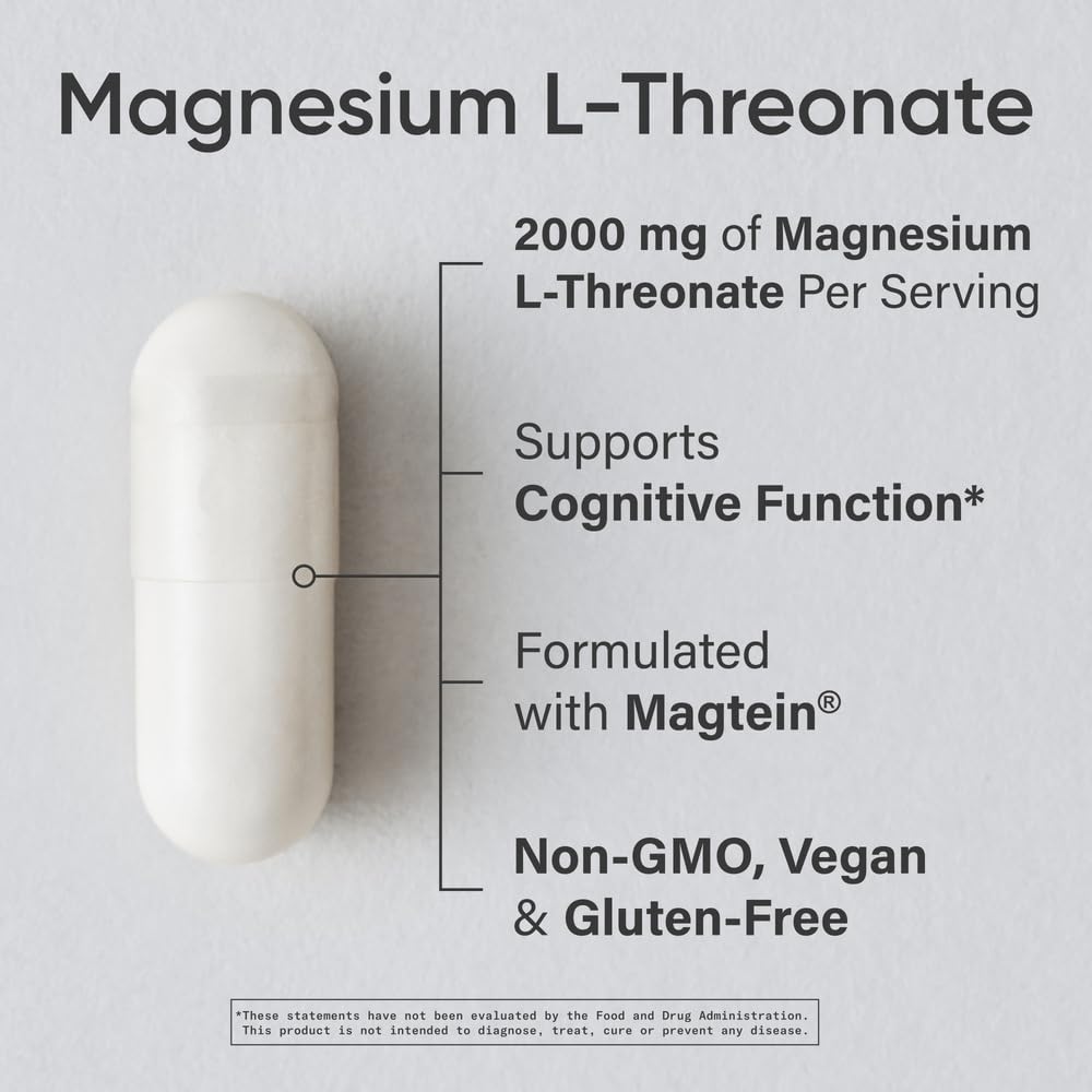 Sports Research Magtein Magnesium L-Threonate Capsules - Magnesium Supplement for Memory, Focus & Cognition - Magnesium L Threonate Supports Brain Health, Sleep & Mood - 2000mg, 90 Capsules for Adults - Nirvana Guru