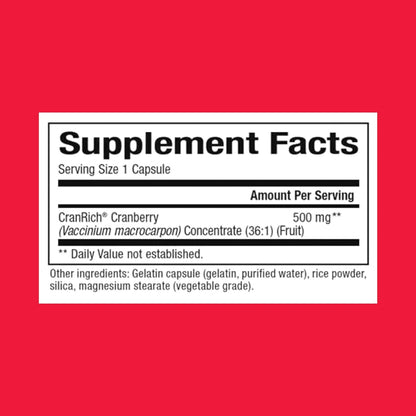 Natural Factors CranRich, Super Strength 36:1 Cranberry Concentrate, 500 mg, Sugar-Free Whole Fruit Cranberry Pills for Urinary Tract Health, 180 Capsules - Nirvana Guru
