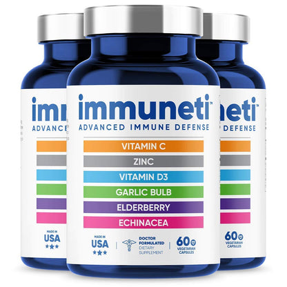 Immuneti - Advanced Immune Defense, 6-in-1 Powerful Blend of Vitamin C, Vitamin D3, Zinc, Elderberries, Garlic Bulb, Echinacea - 3 Pack - Supports Overall Health Nirvana Guru