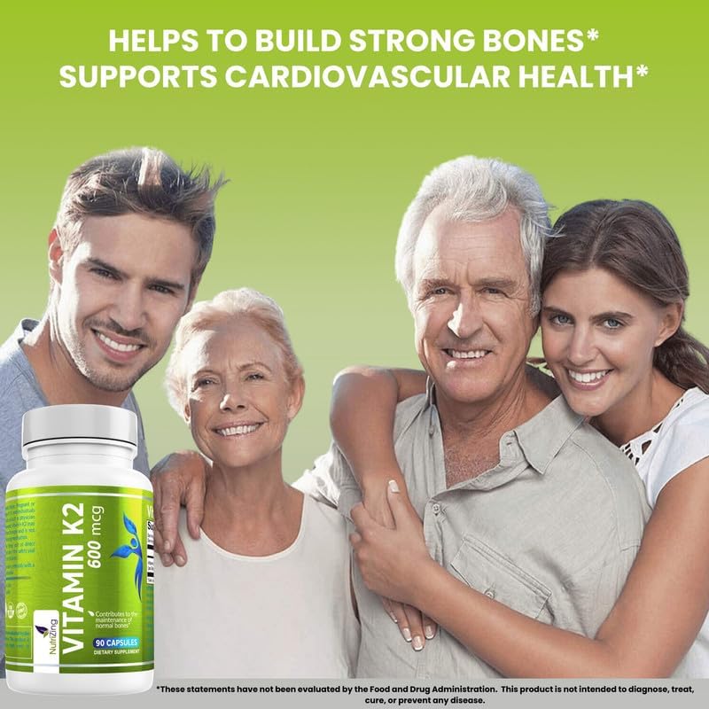 NutriZing K2 Vitamin Supplement MK-7 - High Strength 600mcg - Supports Bone & Arterial Health - 90 Vegan Capsules - Vitamin K2 for Men & Women - 3 Month Supply Nirvana Guru