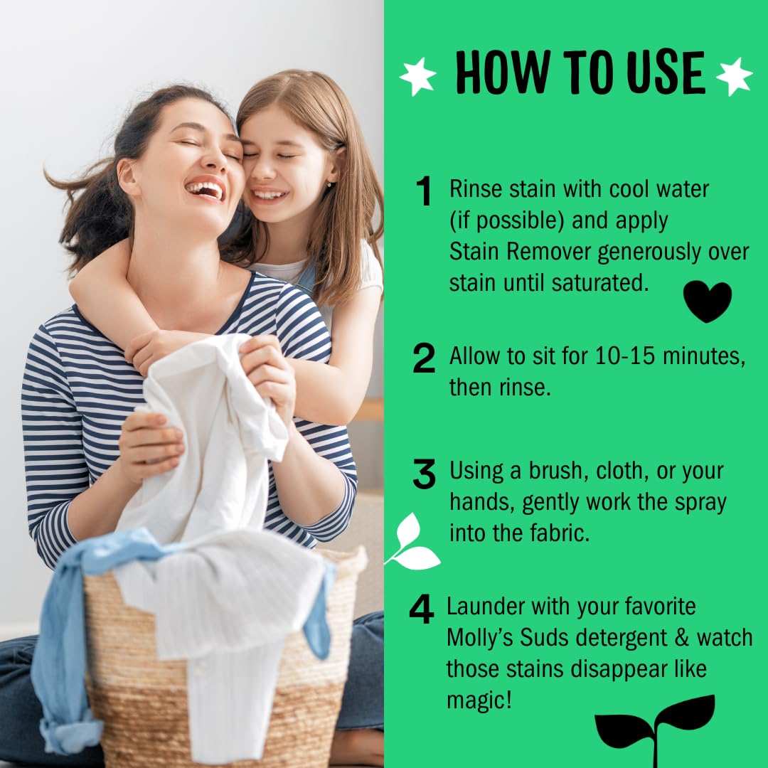 Molly's Suds Stain Remover Spray | Gentle Yet Powerful, Great for Baby & Pet Stains | Clean, Simple Ingredients (Fragrance Free) (16 Fl Oz (Pack of 2)) Nirvana Guru