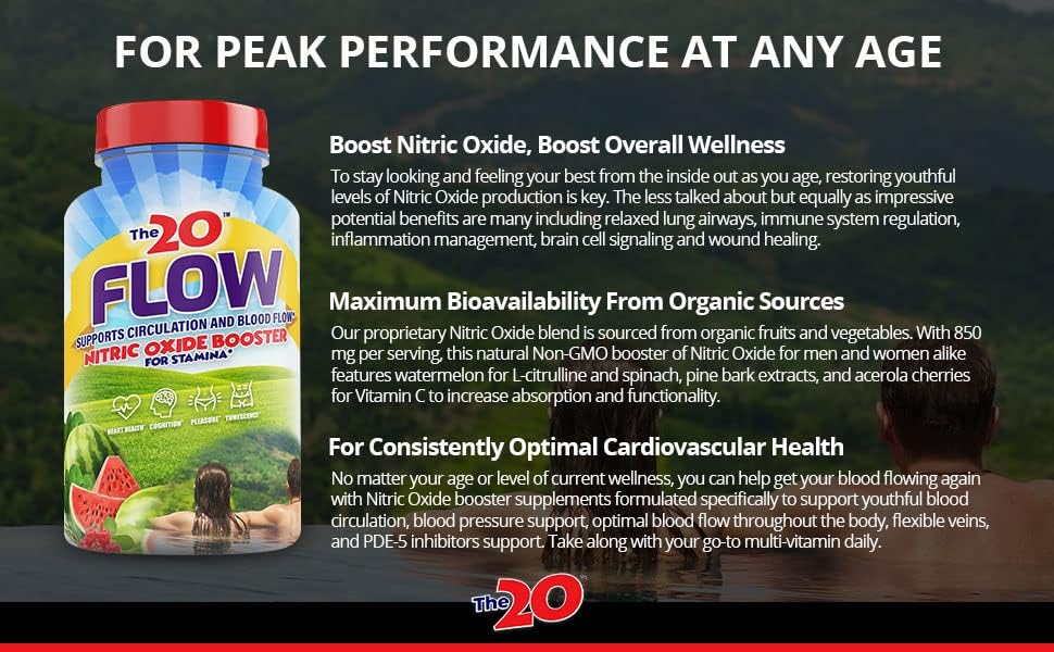 Flow - Nitric Oxide Supplement - 60 Capsules - L-Citrulline from Organic Watermelon, Organic Spinach, and Organic Acerola Cherries - for Heart, Brain, and Overall Health - No Gluten Nirvana Guru
