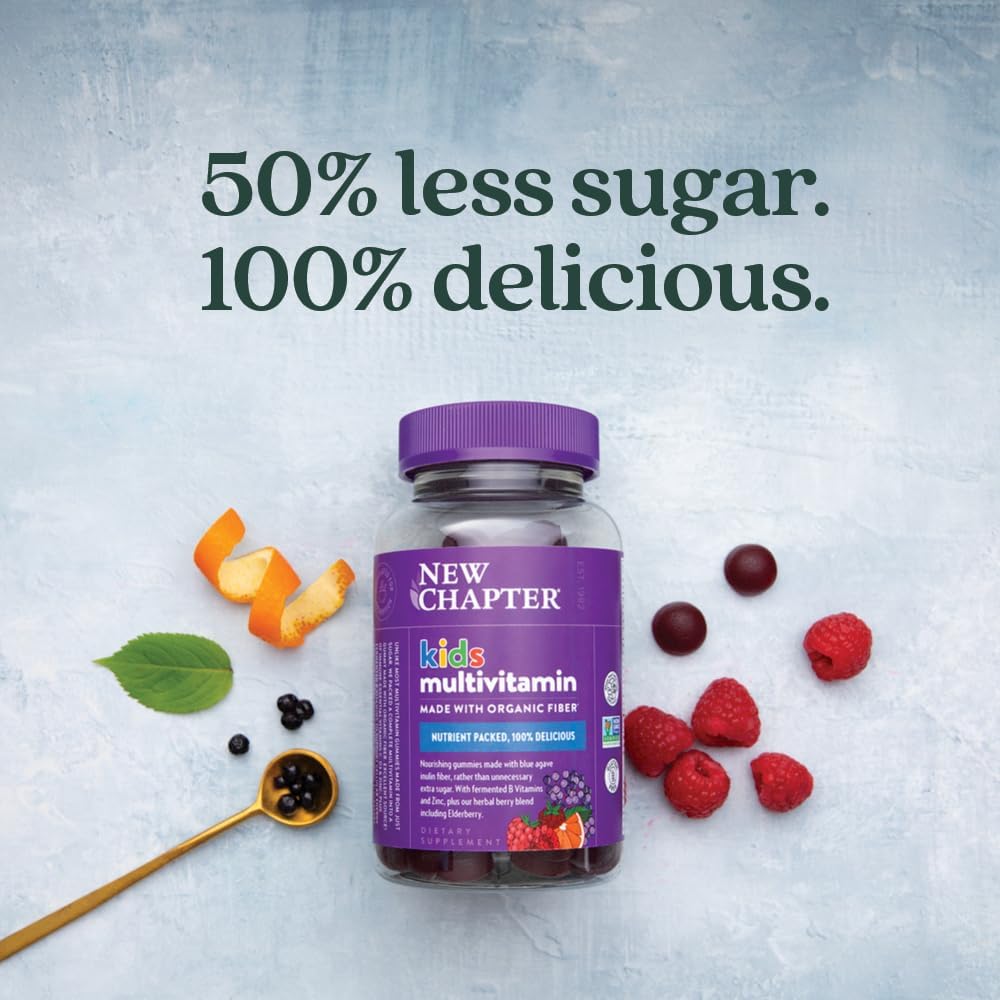 New Chapter Kids Multivitamin Gummies - 50% Less Sugar, Kids Gummy Vitamins with Vitamins C, D3 & Zinc, Non-GMO, Gluten Free, Berry-Citrus, 60ct - Nirvana Guru