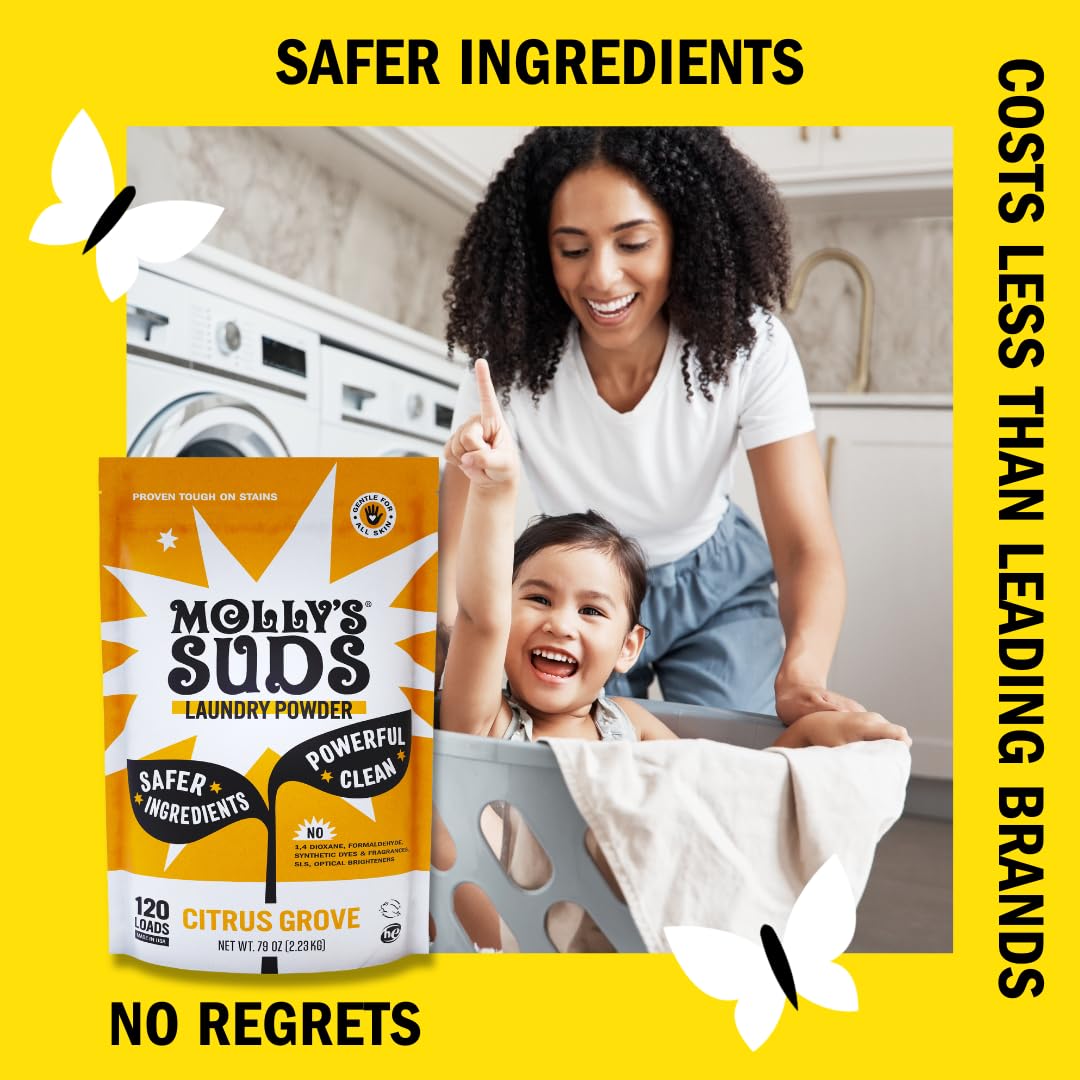 Molly's Suds Super Powder Detergent | Extra Strength Laundry Soap, Stain Fighting | Sensitive Skin | Simple, Effective Ingredients | 60 Loads - Lavender