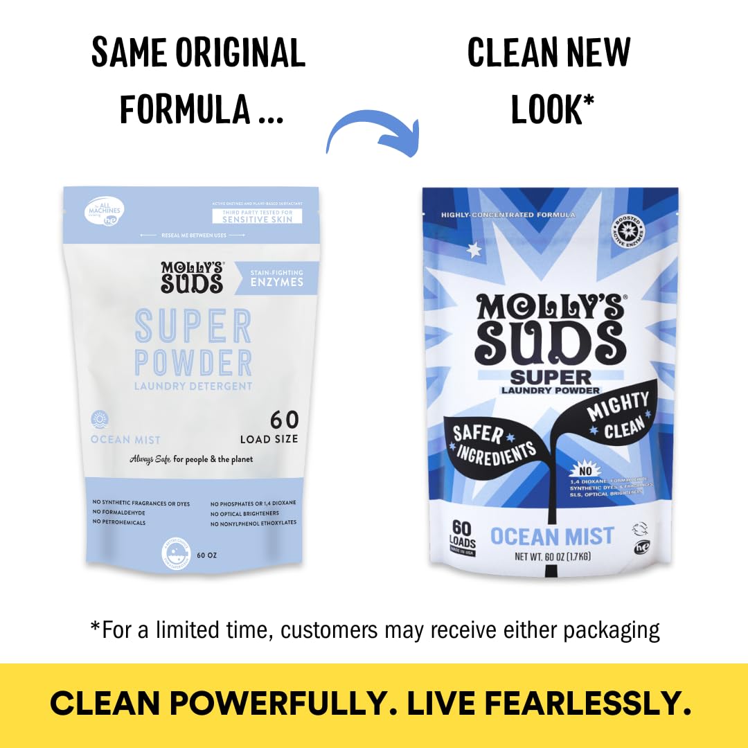 Molly's Suds Super Powder Detergent | Extra Strength Laundry Soap, Stain Fighting | Sensitive Skin | Simple, Effective Ingredients | 60 Loads - Lavender