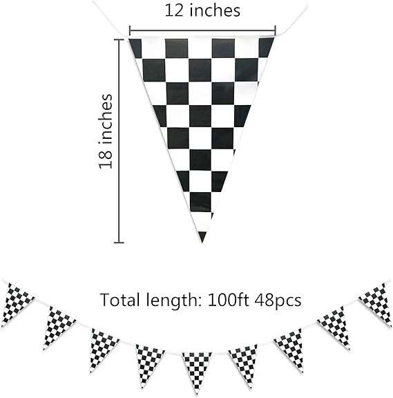 Piokio 100ft Black and White Checkered Flag Banner Racing Birthday Decorations, for Nascar Cars Party Supplies nirvanaguru