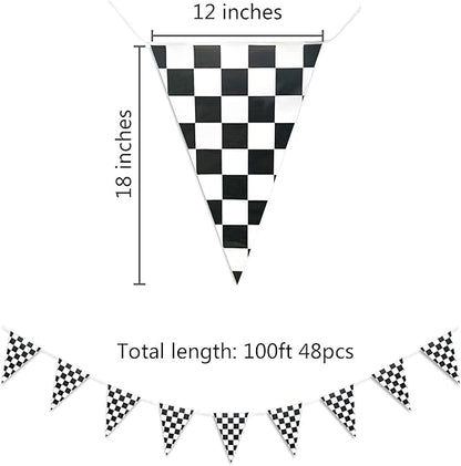 Piokio 100ft Black and White Checkered Flag Banner Racing Birthday Decorations, for Nascar Cars Party Supplies nirvanaguru