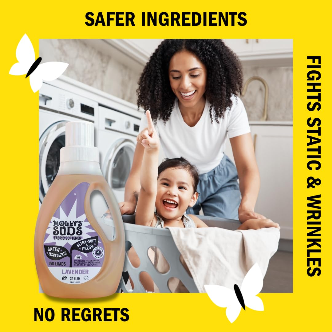 Molly’s Suds Fabric Softener Liquid for Sensitive Skin | Vinegar-Powered, Infused with Essential Oils | Fights Static, Reduces Wrinkles, Deodorizes | Peppermint, 50 Loads Nirvana Guru