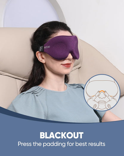 MZOO Sleep Eye Mask for Side Sleeper Men Women, Zero Eye Pressure 3D Sleeping Mask, Light Blocking Patented Design Night Blindfold, Soft Eye Shade Cover for Travel, Black