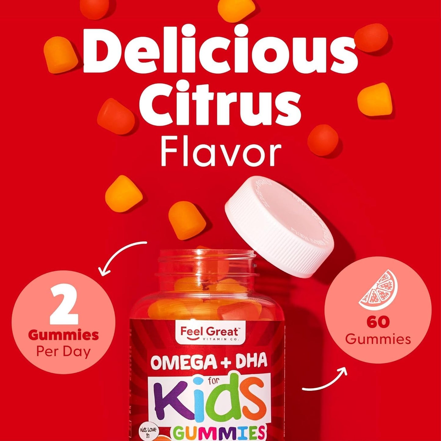 Feel Great Vitamin Co. Complete DHA Gummies for Kids | with Omega 3 6 9 + DHA, Vitamin C | Supports Healthy Brain Function, Vision & Heart Health | Gluten Free, Vegetarian | 60 Gummies Nirvana Guru