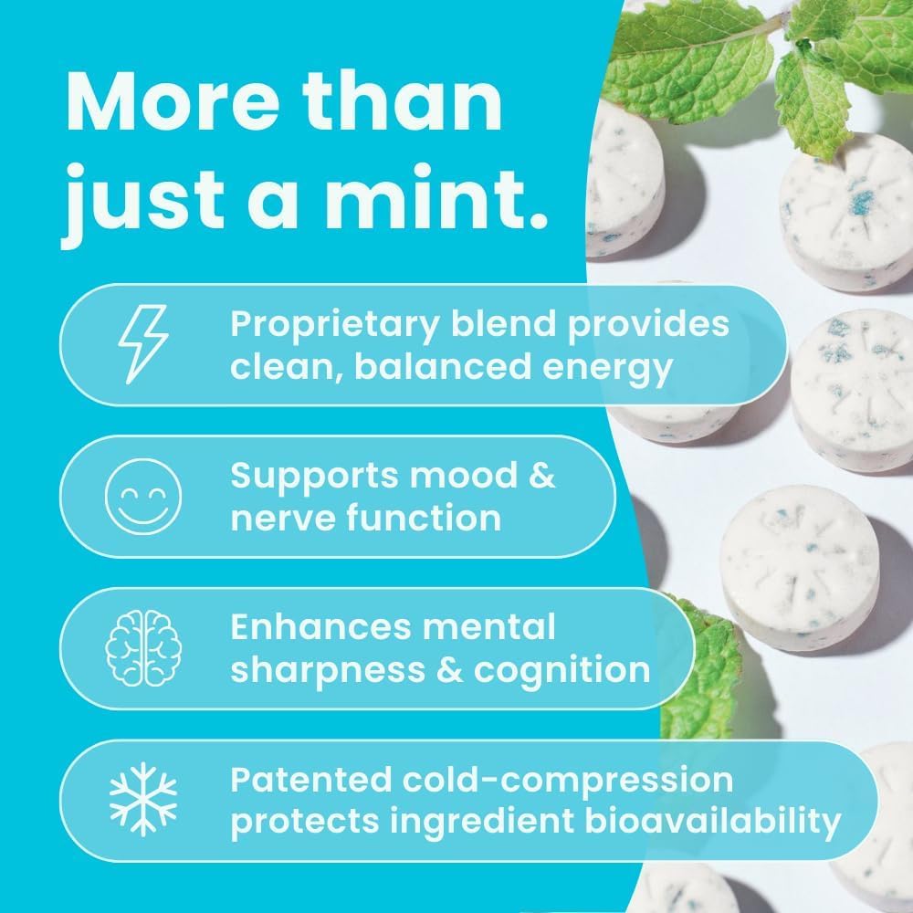 NeuroGum Energy & Focus Mints (Peppermint, 90 Pieces) | 40mg Natural Caffeine + L-Theanine + Vitamin B12 & B6 | Sugar Free Nootropic Cognitive Brain Performance Supplement