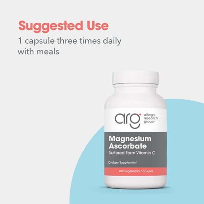 Allergy Research Group Magnesium Ascorbate Supplement - 1000mg Buffered Vitamin C, Immune Support, Magnesium Powder, Vegetarian Capsules - 100 Count Nirvana Guru