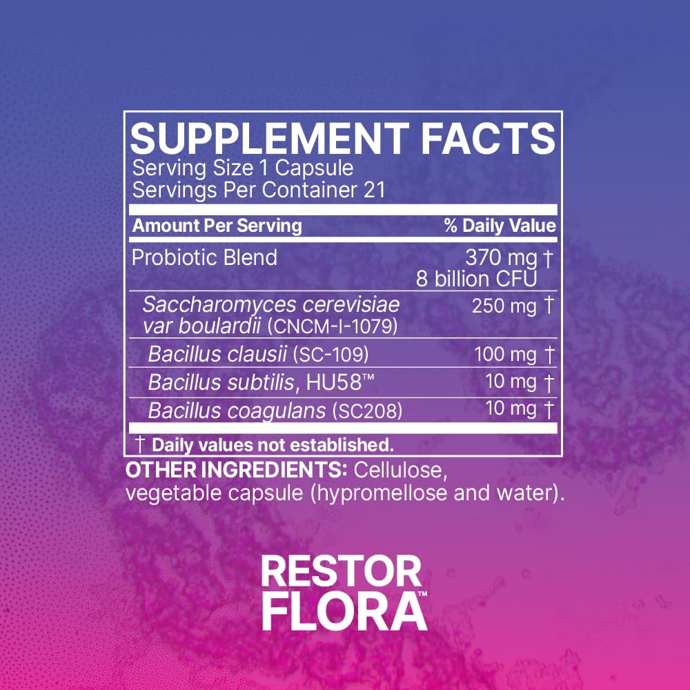 Microbiome Labs RestorFlora PD - Men's & Women's Probiotics for Digestive Health & Gut Reset - Spore Based Saccharomyces Boulardii Probiotics to Help Restore Microbial Balance (21 Capsules) - Nirvana Guru