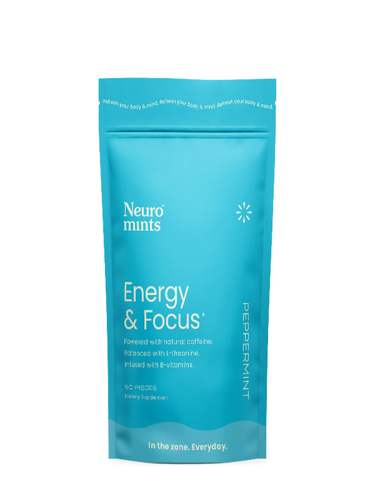 NeuroGum Energy & Focus Mints (Peppermint, 90 Pieces) | 40mg Natural Caffeine + L-Theanine + Vitamin B12 & B6 | Sugar Free Nootropic Cognitive Brain Performance Supplement