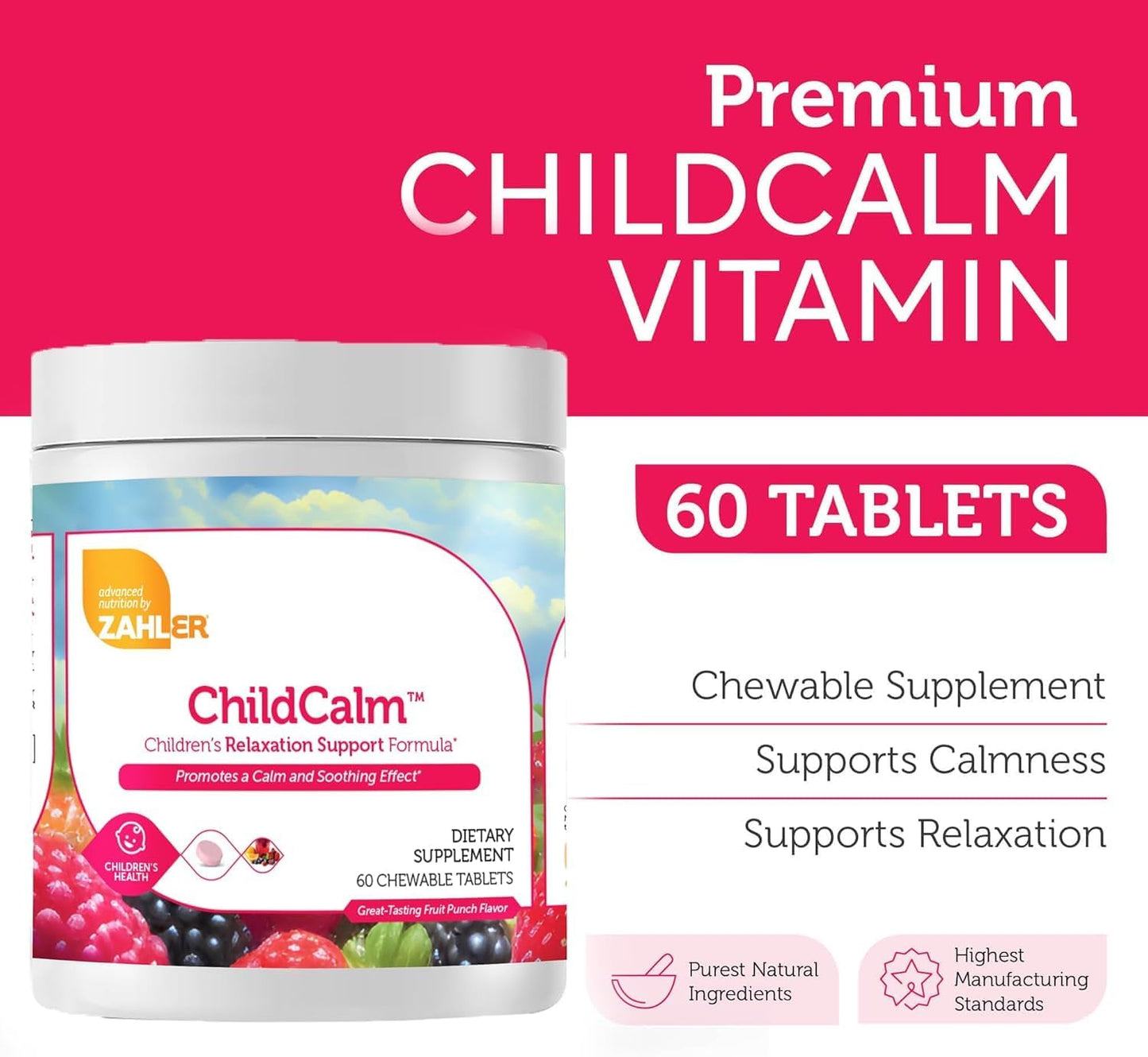 Zahler ChildCalm, Kosher Fruit Punch Chewable Magnesium for Kids - Natural Calm, Mood Support, and Relaxation - Calming Kids Magnesium Supplement Childrens Magnesium, 60 Tablets - Nirvana Guru