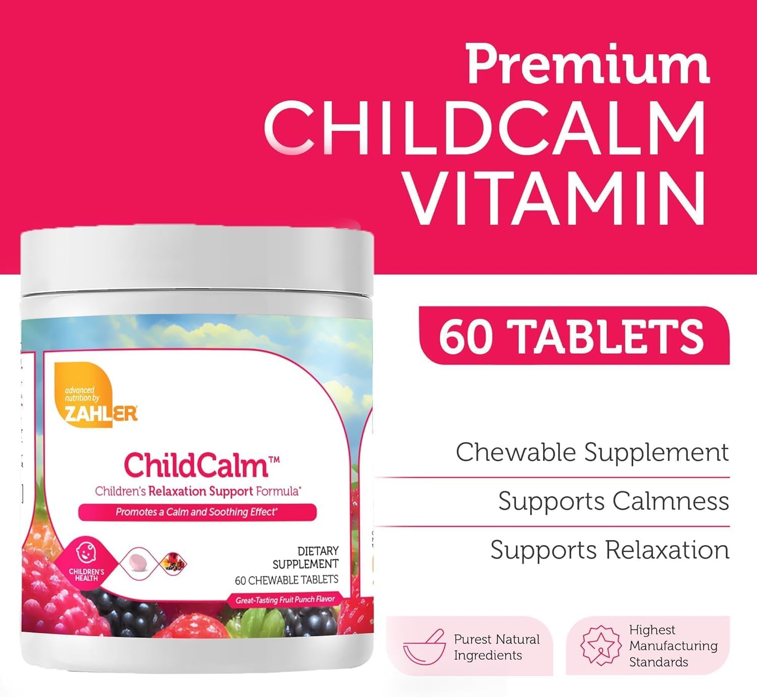 Zahler ChildCalm, Kosher Fruit Punch Chewable Magnesium for Kids - Natural Calm, Mood Support, and Relaxation - Calming Kids Magnesium Supplement Childrens Magnesium, 60 Tablets - Nirvana Guru